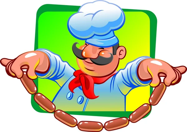 Cuisinier et saucisse — Image vectorielle