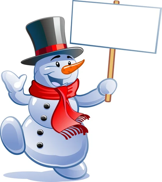 Snowman holding a banner — Stock Vector