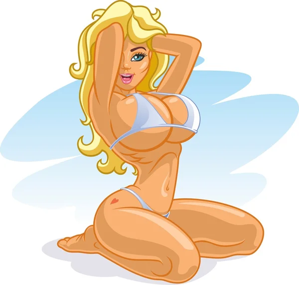 Chica rubia en bikini — Vector de stock