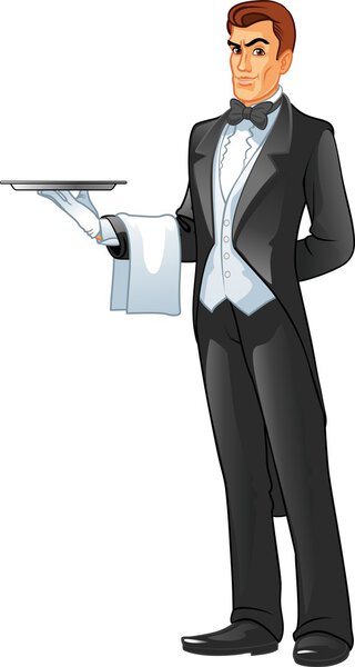 waiter holding a tray