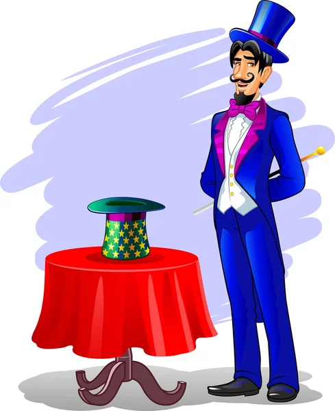 Hombre vestido de mago con varita — Vector de stock