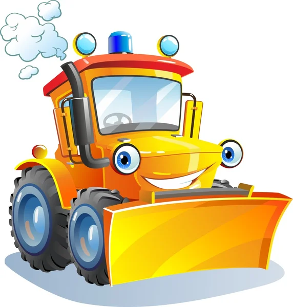 Cartoon. Funny tractor, bulldozer. — Stock Vector