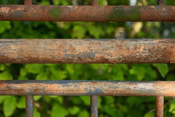 Σκουριασμένος Μεταλλικός Φράχτης Κοντά Λεπτομέρεια Πυροβόλησε Ρηχό Βάθος Πεδίου — Φωτογραφία Αρχείου