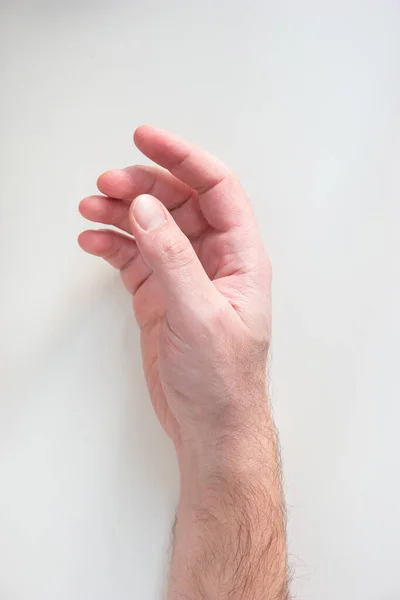 Vit Manlig Hand Isolerad Vit Ovanifrån — Stockfoto