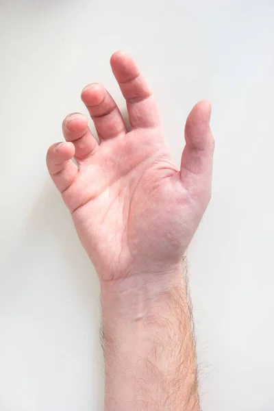 Mão Masculina Branca Isolada Vista Superior Branca — Fotografia de Stock