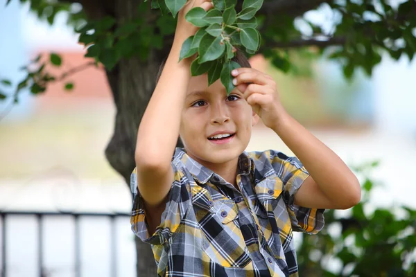 Jongen speelt buiten — Stockfoto