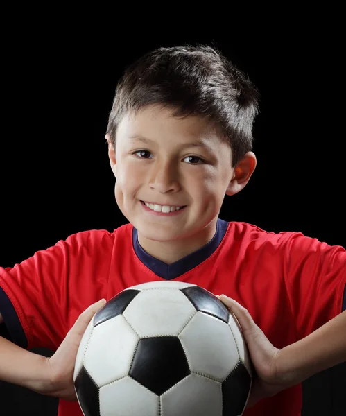 Menino com bola de futebol — Fotografia de Stock