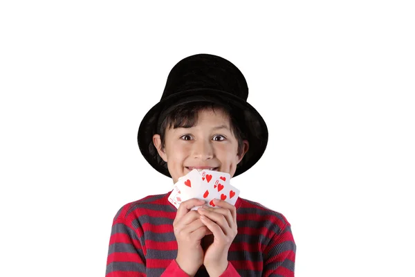 Young magician boy - isolated on white background — Stock Photo, Image