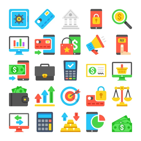 Conjunto de iconos de negocios. Iconos planos modernos, conjunto de iconos vectoriales de diseño de materiales — Archivo Imágenes Vectoriales