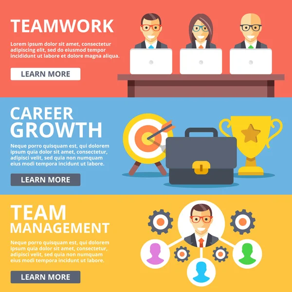 Teamwork, career growth, team management flat illustration set — Διανυσματικό Αρχείο