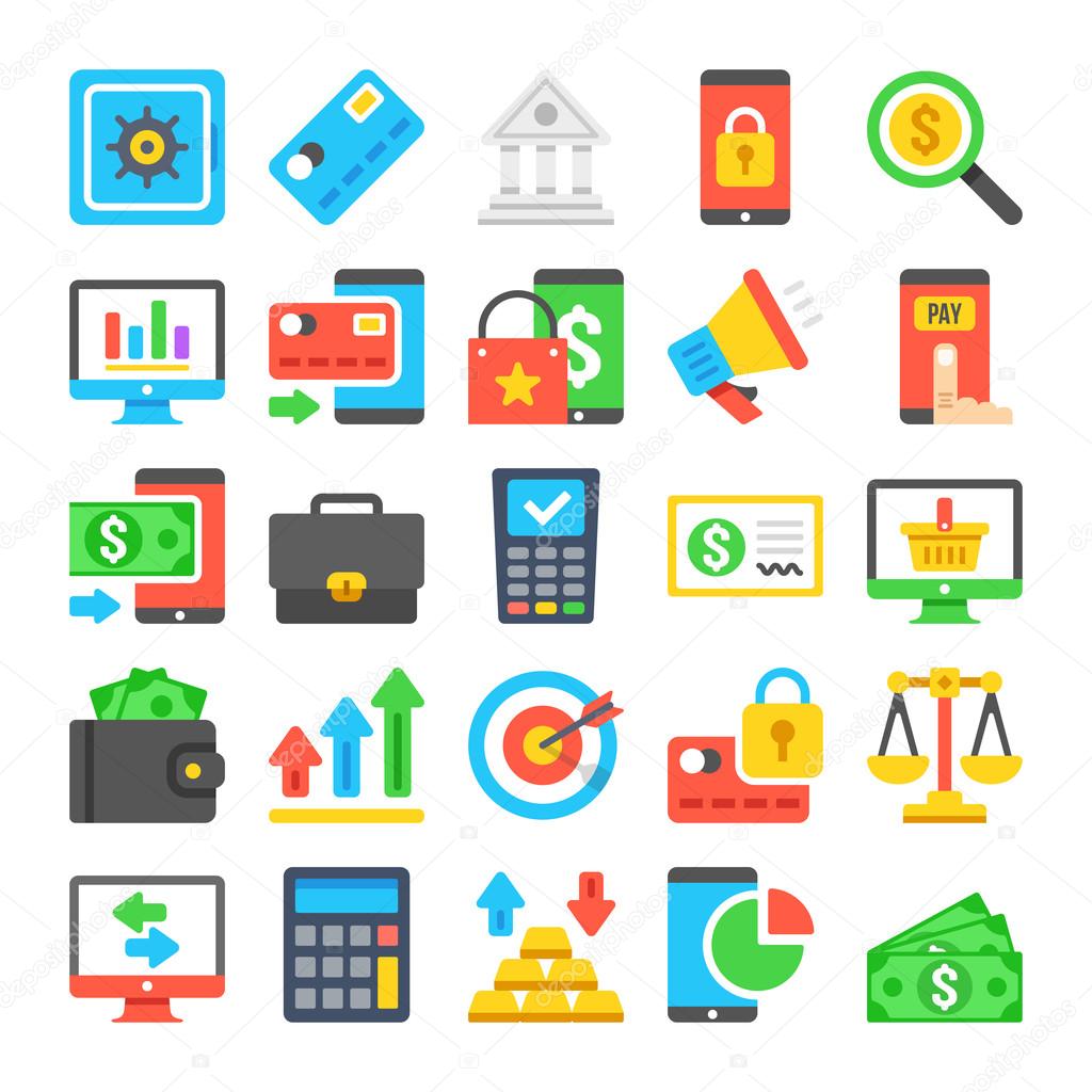 Business icons set. Modern flat icons, material design vector icons set