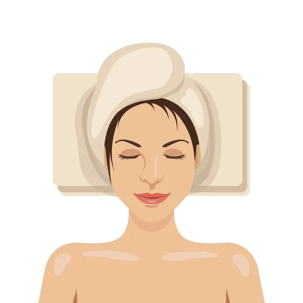 Uma mulher com uma toalha na cabeça está a mentir. Terapia de spa, conceitos de serviços de beleza. Ilustração vetorial — Vetor de Stock