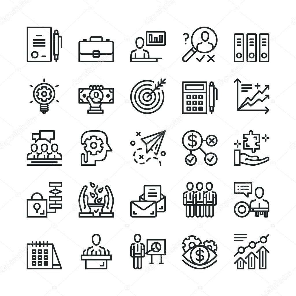 Thin line business icons set. Trendy web icons set. Black vector icons