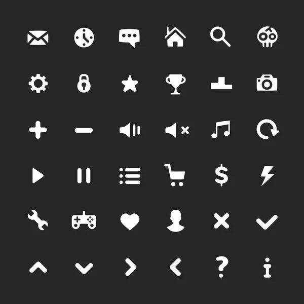 Conjunto de iconos ui blancos aislados sobre fondo negro. Iconos de interfaz de usuario, pictogramas — Archivo Imágenes Vectoriales