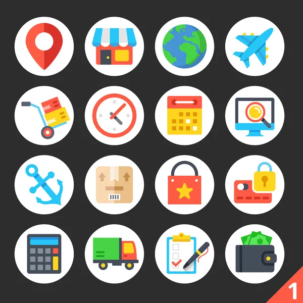 Delivery, shipping, ecommerce, logistics round flat icons set 1 — Stock Vector