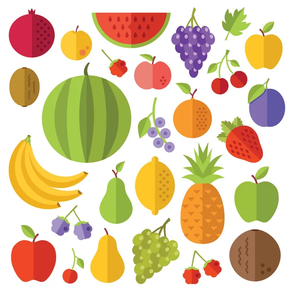 Frutas conjunto de ícones planos. Ilustrações de design plano colorido criativo —  Vetores de Stock