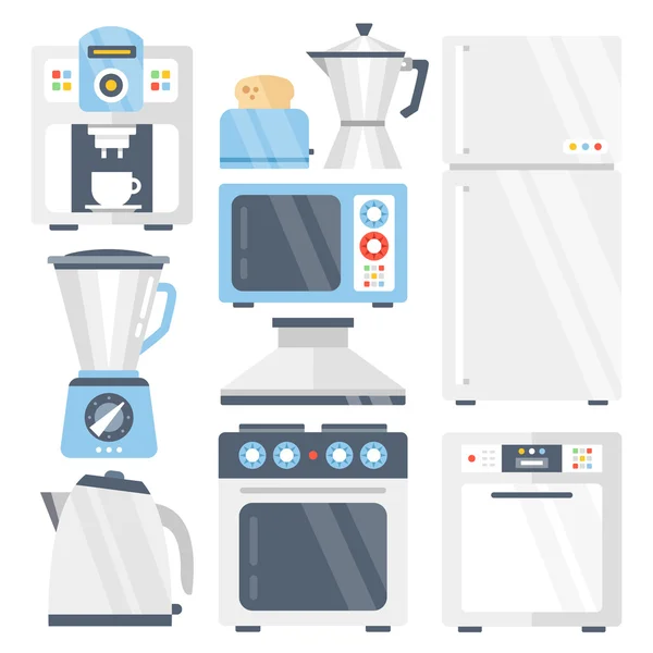 Aparelhos de cozinha. Conjunto de ícones planos. Ilustração vetorial — Vetor de Stock