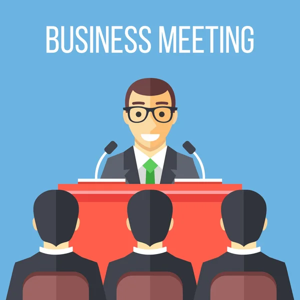 Business meeting, speech, business conference. Flat illustration — Stock Vector