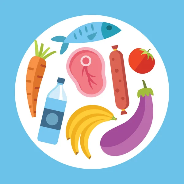 Potraviny ploché ilustrace. Moderní plochý design ikony nastavit — Stockový vektor