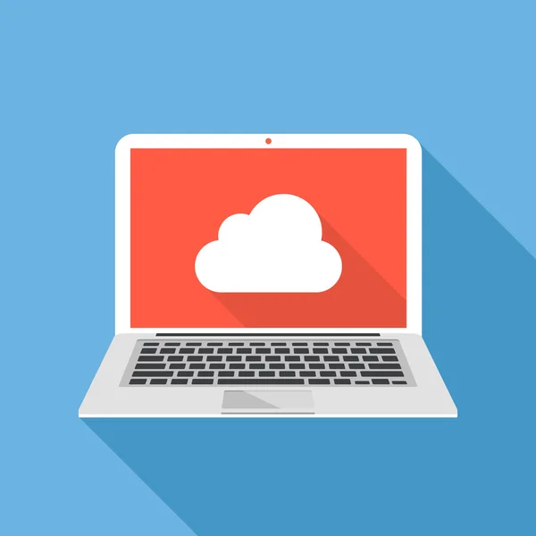 Vektorové ikony laptop a cloud. Cloud technologie, sdílení, zálohování dat koncepty. Moderní plochý design s dlouhý stín. Vektorové ilustrace — Stockový vektor