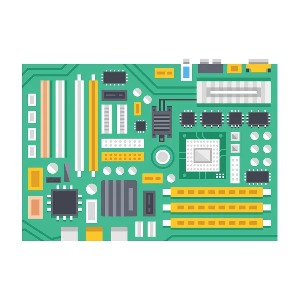 ベクトルマザーボードイラスト。コンピュータメインプリント回路基板。フラットデザイン — ストックベクタ