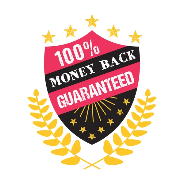 100% pengar garanteras tillbaka försäljning banner. Vintage design grunge konsistens rabatt badge med typografi. Vektor illustration — Stock vektor