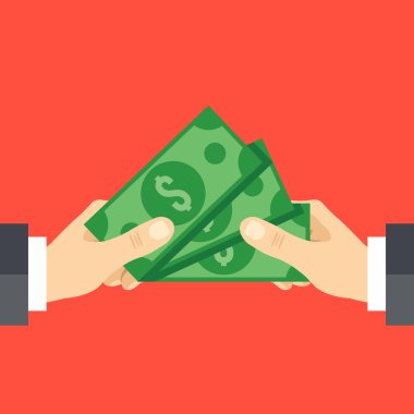 El nakit ve el nakit alma veren. Finansman, rüşvet, bağış, maaş günü kavramları. Modern düz tasarım vektör illüstrasyon