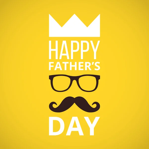 Happy father 's day flat design illustration. Trendy yellow banner with father 's day decoration elements. Слова, корона, очки, усы. Векторная иллюстрация — стоковый вектор