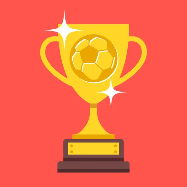 Vector football cup trophy. Gold cup with graven football ball. Creative soccer, champions cup concepts. Modern flat design vector illustration — Stock Vector