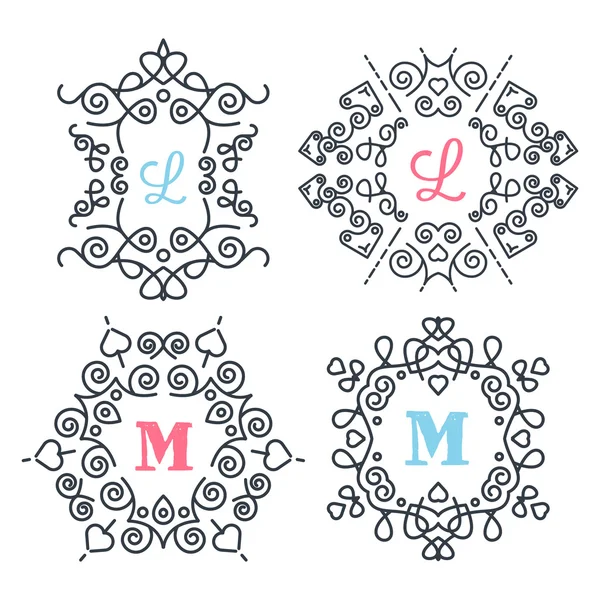 Vector ornamenten set. Abstracte monogrammen, decoratie-elementen instellen geïsoleerd op witte achtergrond. Vectorillustratie — Stockvector