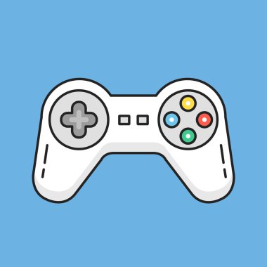 İnce çizgi gamepad simgesi. Beyaz oyun kumandası simgesi. Modern temiz düz tasarım grafik öğesi. Vektör çizim