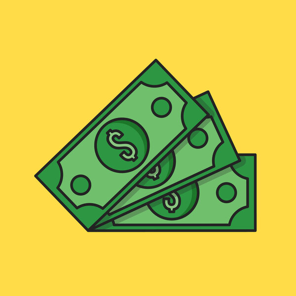 Thin line money icon. Three dollar banknotes. Modern clean flat design graphic elements. Vector illustration