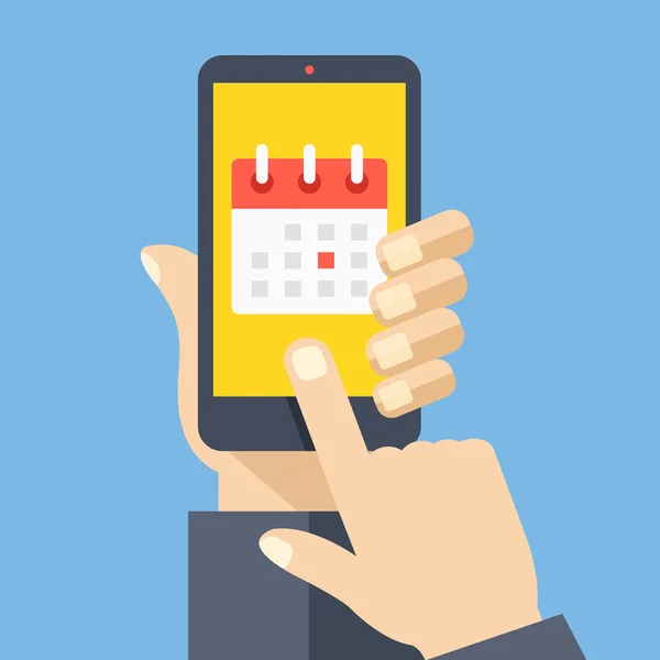 Het pictogram van de kalender, planning, planning van app op smartphone scherm. Moderne platte ontwerp vectorillustratie — Stockvector