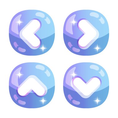 Parlak okları Icons set. Sınıf kalitesi. Parlak cam düğmeleri koleksiyonu. Sağ, sol, yukarı ve aşağı okları küme. Vektör simgeler