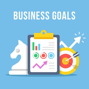 İş hedefleri kavramı. Pano grafik, hedef, satranç şövalye ve büyüme ok ile. Modern düz tasarım grafik öğeleri kümesi. Vektör çizim