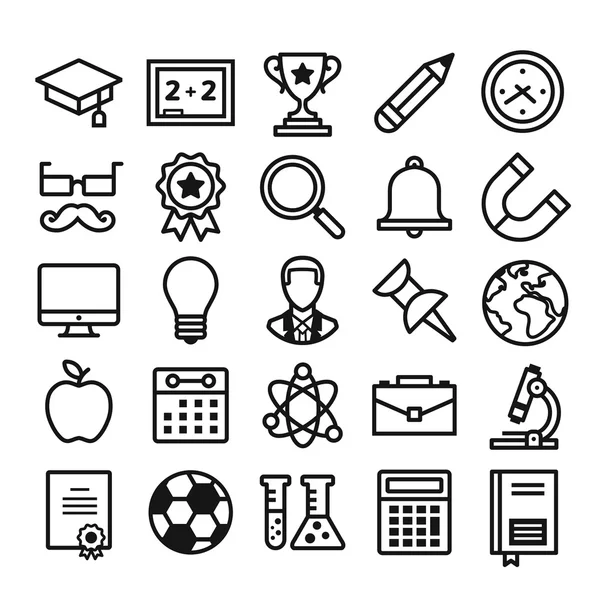 Conjunto de iconos escolares y educativos. Diseño de línea delgada. Iconos de vector negro — Archivo Imágenes Vectoriales