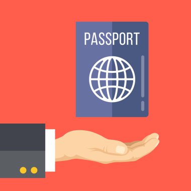 El ve pasaport. Almak veya bir pasaport kavramı yenilemek. Düz vektör çizim