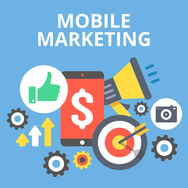 Concetto di mobile marketing. Illustrazione vettoriale di design piatto — Vettoriale Stock