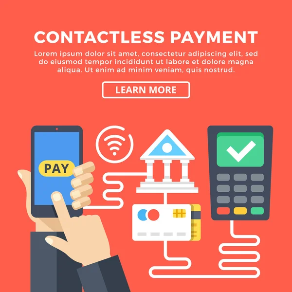 Contactless payment, pay with your smartphone. Modern concepts, flat icons and graphic elements. Flat design vector illustration — Stock Vector
