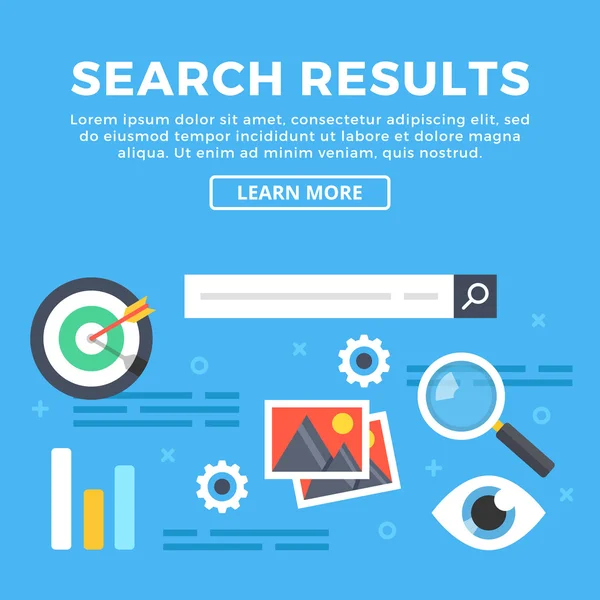 Search results, internet search engine and web pages content concepts. Modern graphic objects and icons for web banners, infographics, web design, printed materials. Flat design vector illustration — Stock Vector