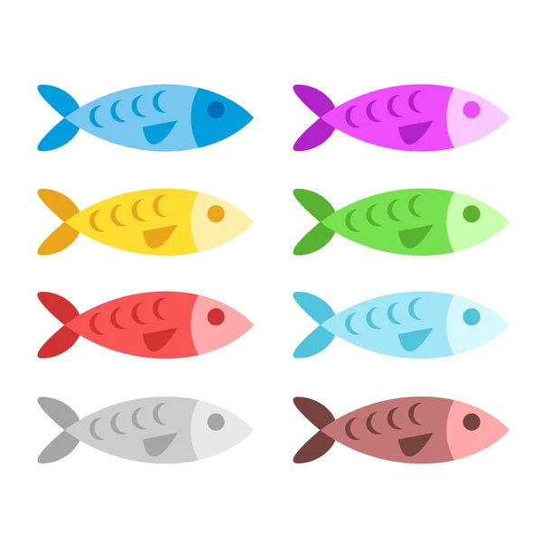 Buntes Fischset. flache Bauweise. Vektorillustration — Stockvektor