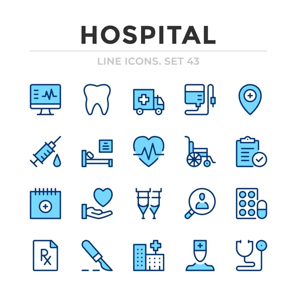 Icônes Ligne Vectorielle Hôpital Conception Ligne Mince Décrivez Des Éléments — Image vectorielle