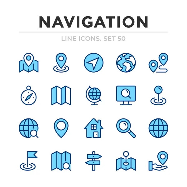 Icônes Ligne Vectorielle Navigation Réglées Conception Ligne Mince Décrivez Des — Image vectorielle