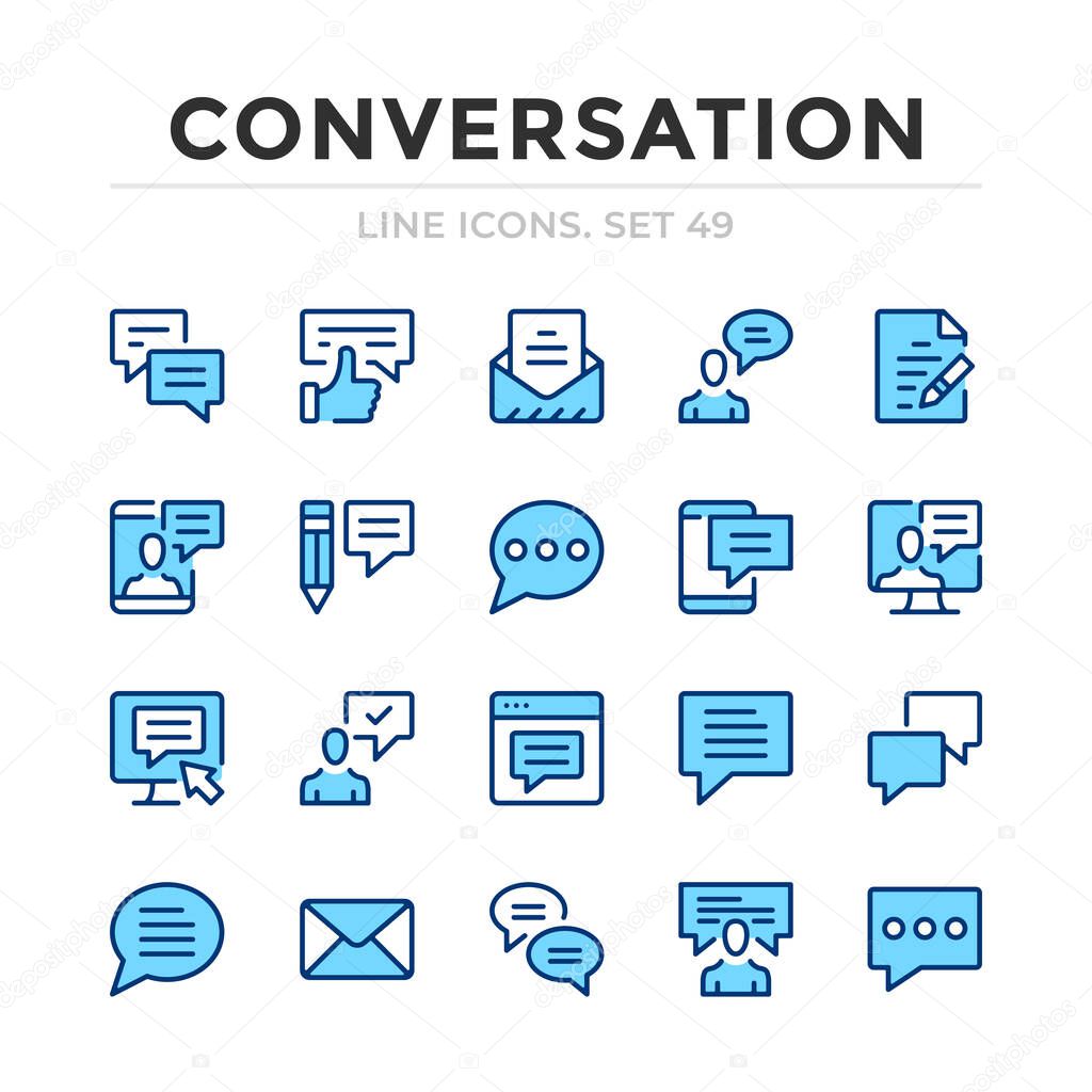 Conversation vector line icons set. Thin line design. Outline graphic elements, simple stroke symbols. Conversation icons