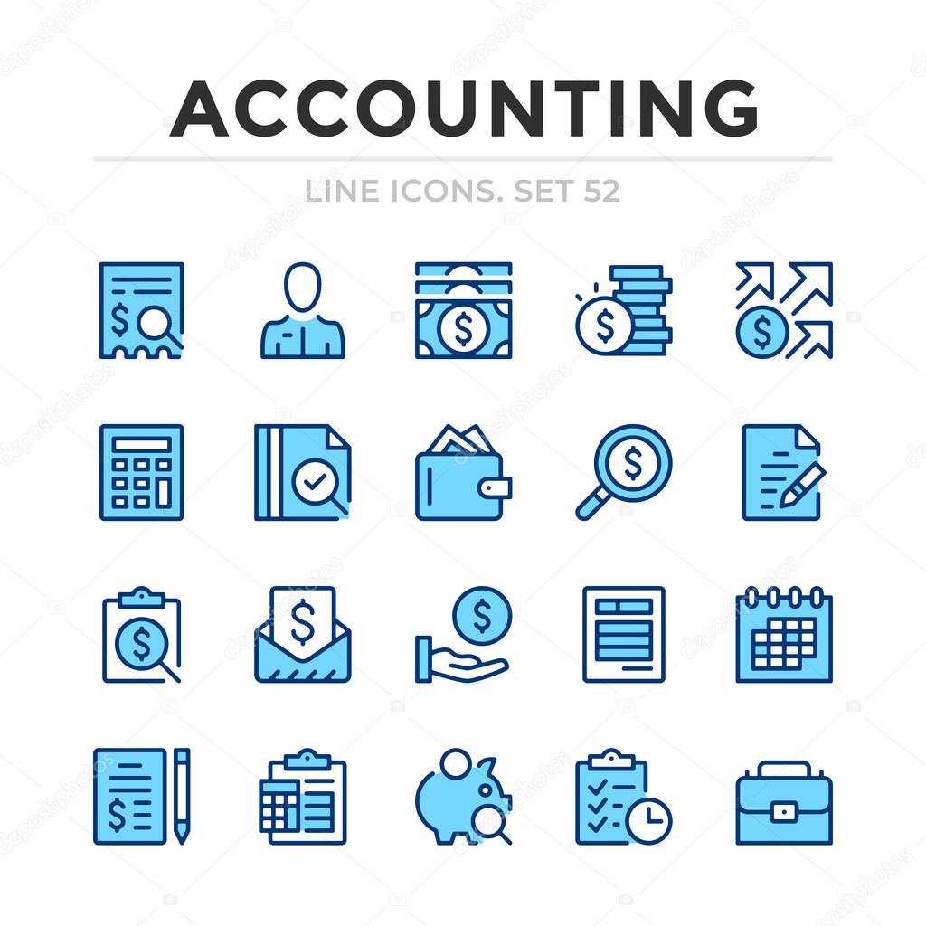 Accounting vector line icons set. Thin line design. Outline graphic elements, simple stroke symbols. Accounting icons