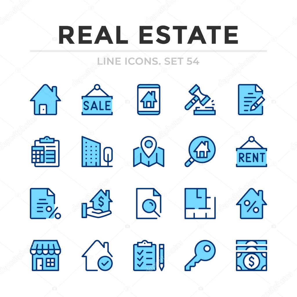 Real estate vector line icons set. Thin line design. Outline graphic elements, simple stroke symbols. Real estate icons