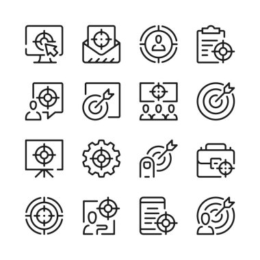 Hedef çizgi simgeleri ayarlandı. Modern grafik tasarım kavramları, basit ana hatlar ögeleri koleksiyonu. Vektör satırı simgeleri