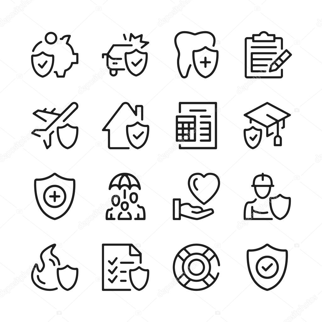 Insurance line icons set. Modern graphic design concepts, simple outline elements collection. Vector line icons