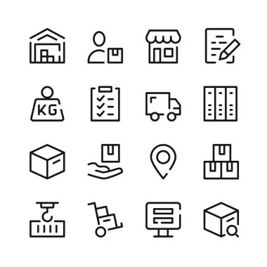 Depo ikonları. Vektör çizgisi simgeleri. Basit özet sembolleri ayarlandı