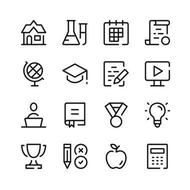 Simgeleri incele. Vektör çizgisi simgeleri. Basit özet sembolleri ayarlandı